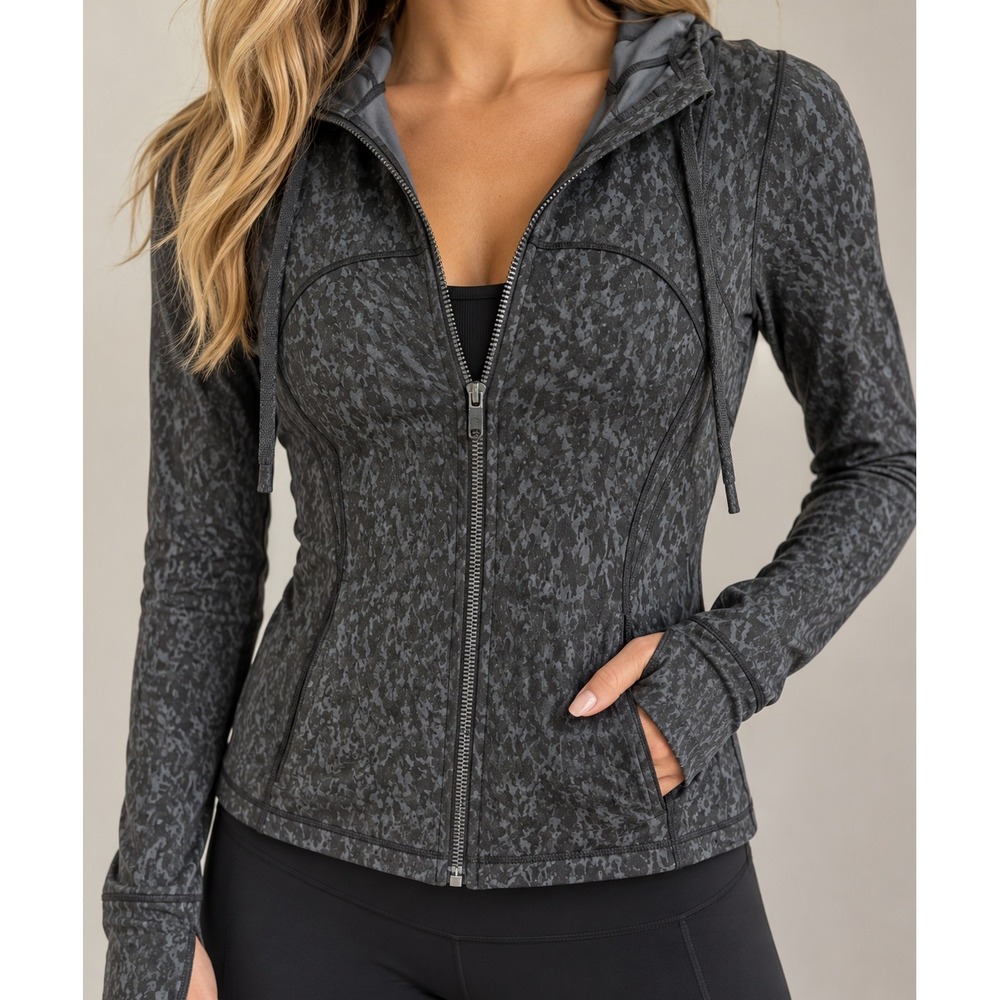 Lululemon Hooded Define Jacket Nulu Black Gray Camo Full Zip Athletic Athleisure